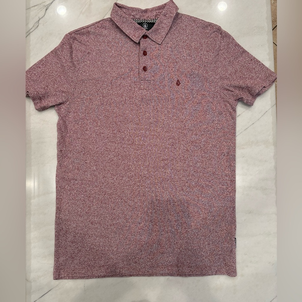 Volcom Burgundy and Gray Knit Polo Same Day Shipping Size M